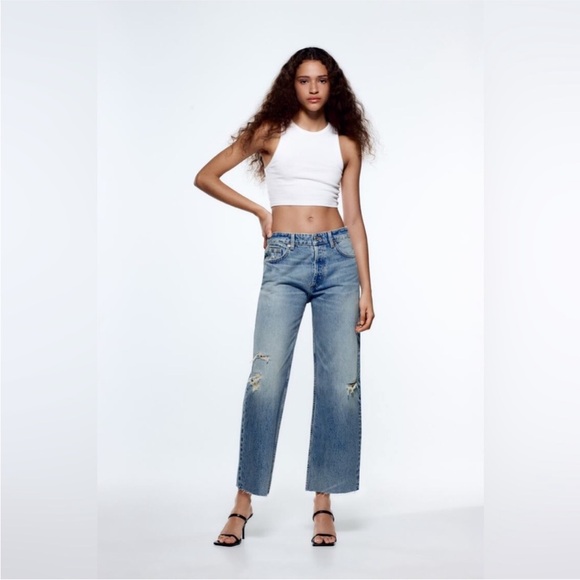 Zara Jeans White Denim Raw Hem The Grunge Pants Women’s 6 - Picture 10 of 13
